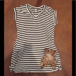 Black and white striped jersey knit dress